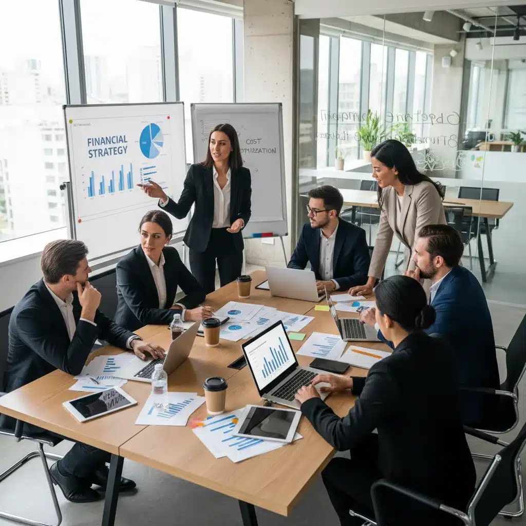Profesionales analizando datos financieros y estrategias para optimizar costes ante la inflación.