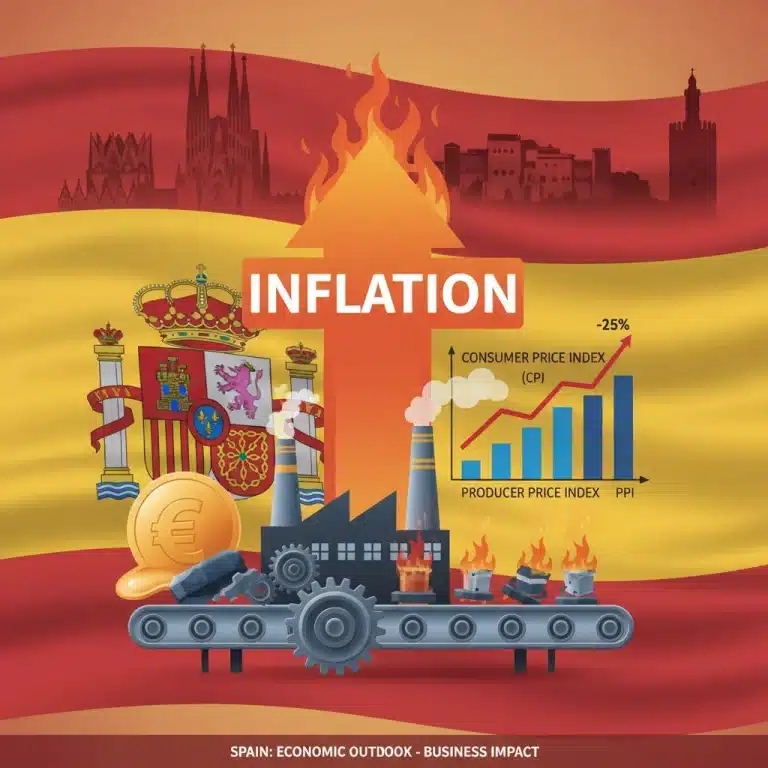 Gráfico que muestra el aumento de la inflación y su impacto en los costes de producción en España.