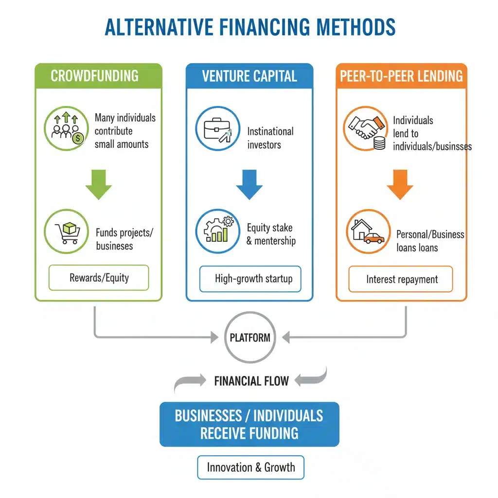 Infografía detallada de métodos de financiación alternativa para empresas.